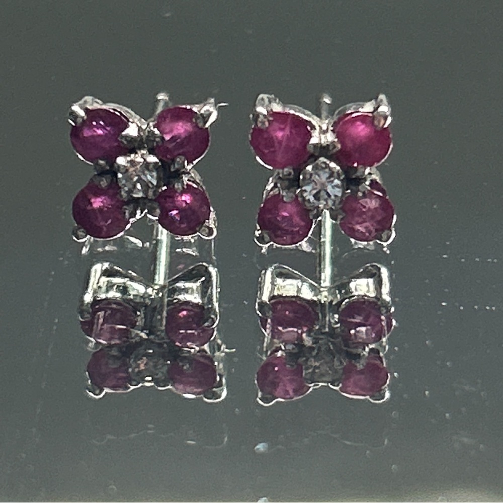 Ruby Gemstone Flower Sterling Silver Earrings - image 4